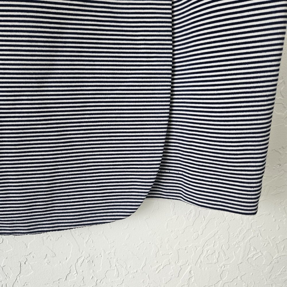 Women's Navy Stripe Overlap Stretch Skirt Sz Large Nautical Career Office Siren - Picture 4 of 13